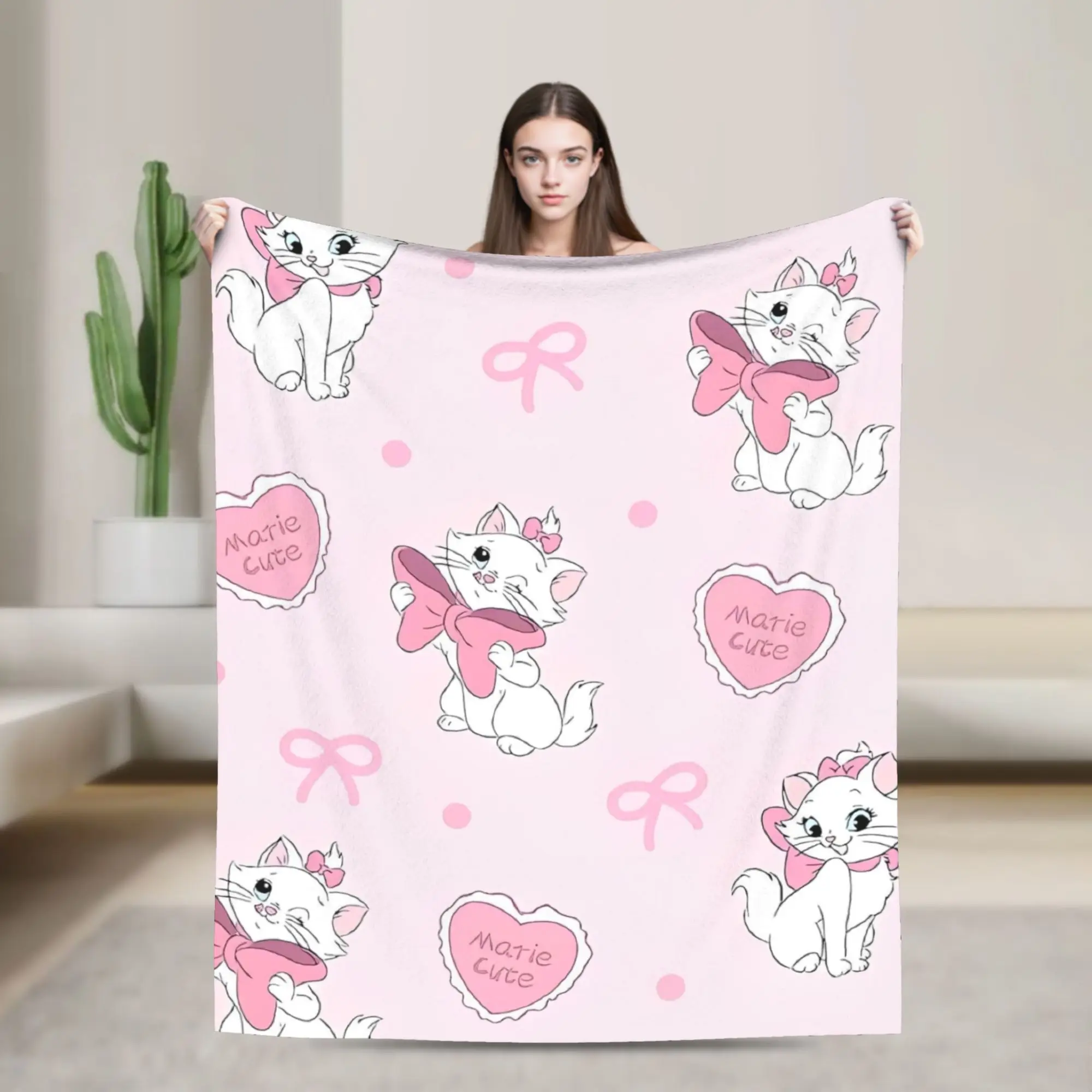 Aristocats Marie Cat Knitted Blankets Pink Wool Throw Blanket Summer Air Conditioning Portable Soft Warm Bedspread