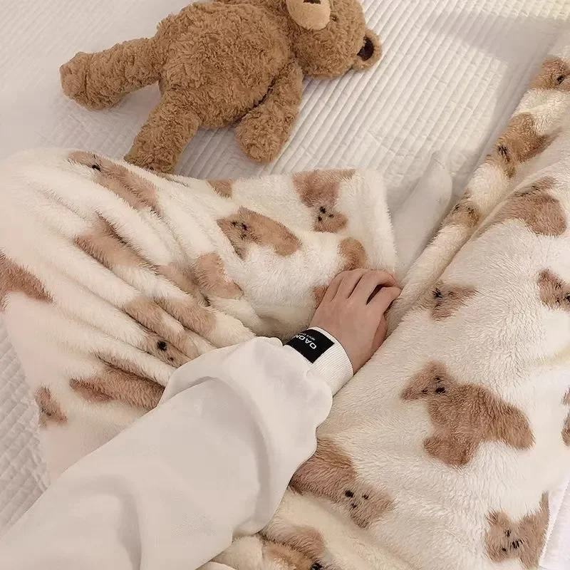 Cartoon Bear Teddy Pajamas Pants Fluffy Women Winter Warm Thick Sleepwear Trousers PJ Pants Christmas Kawaii Flannel Homewear