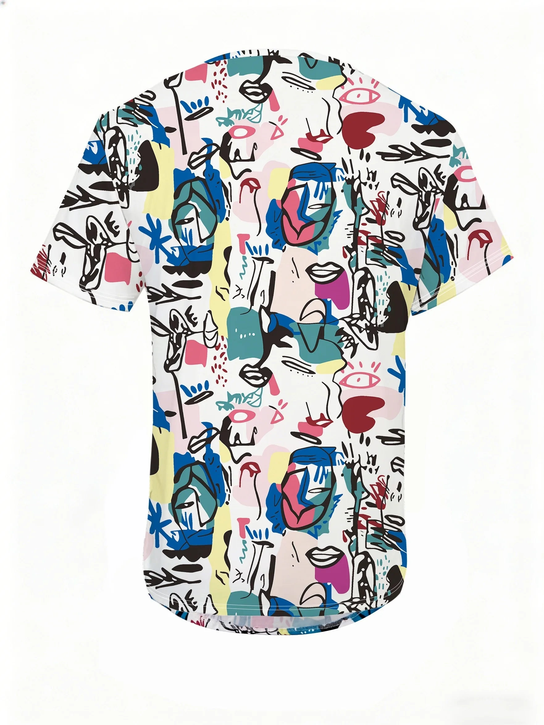 Abstract Human Face Colorful Graffiti Print T-Shirt with Street Art Style Square Collar Top