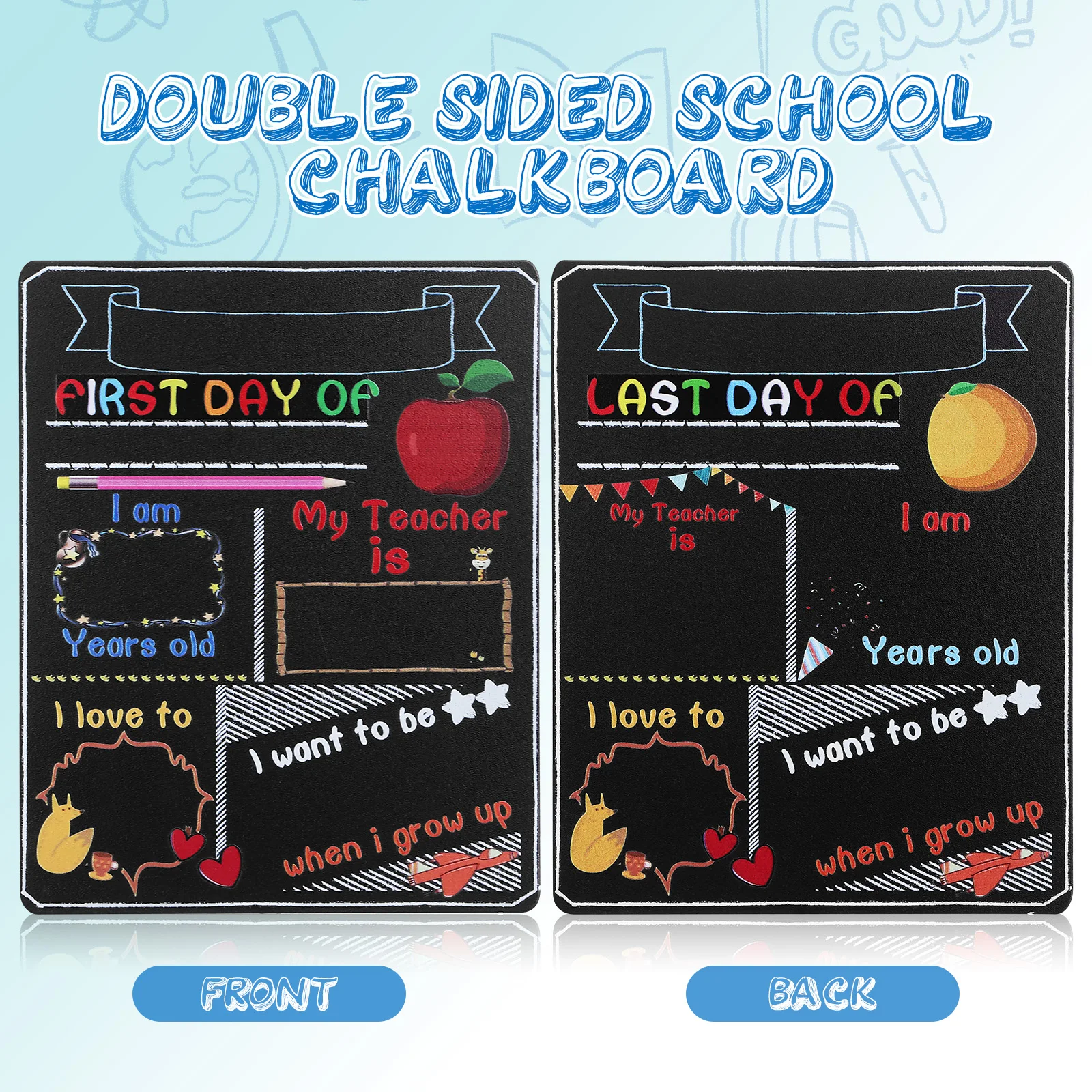 

2 Pcs Double-sided Color Printed Blackboard First Day of School Chalkboard Sign Simple The