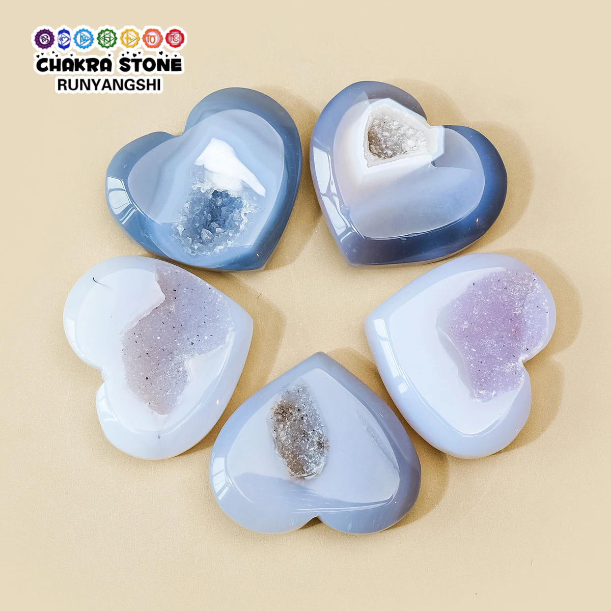 1PC Natural Agate Geode Heart Palm Stone, Raw Crystal Cluster Heart Ornament for Home Decor &   Holiday Gift