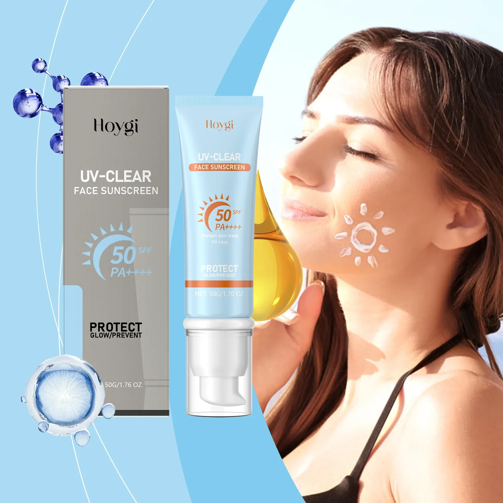 Protector solar facial transparente UV SPF50 PA++++ Protección UVA/UVB de amplio espectro, hidratante, piel suave, refrescante y no graso