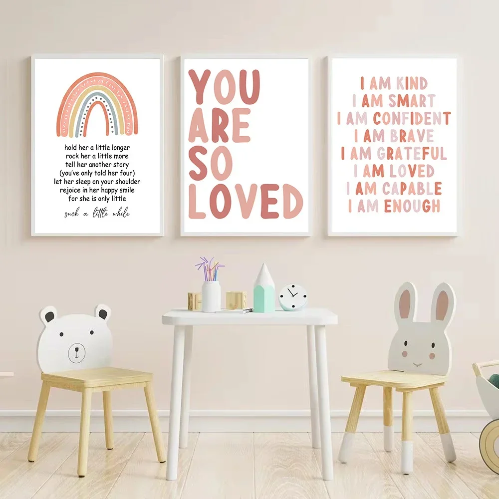 Expressing Affection Quote Canvas Wall Art Poster Boho Pink Rainbow Print Painting Nursery Art Picture Girls Playroom Wall Decor