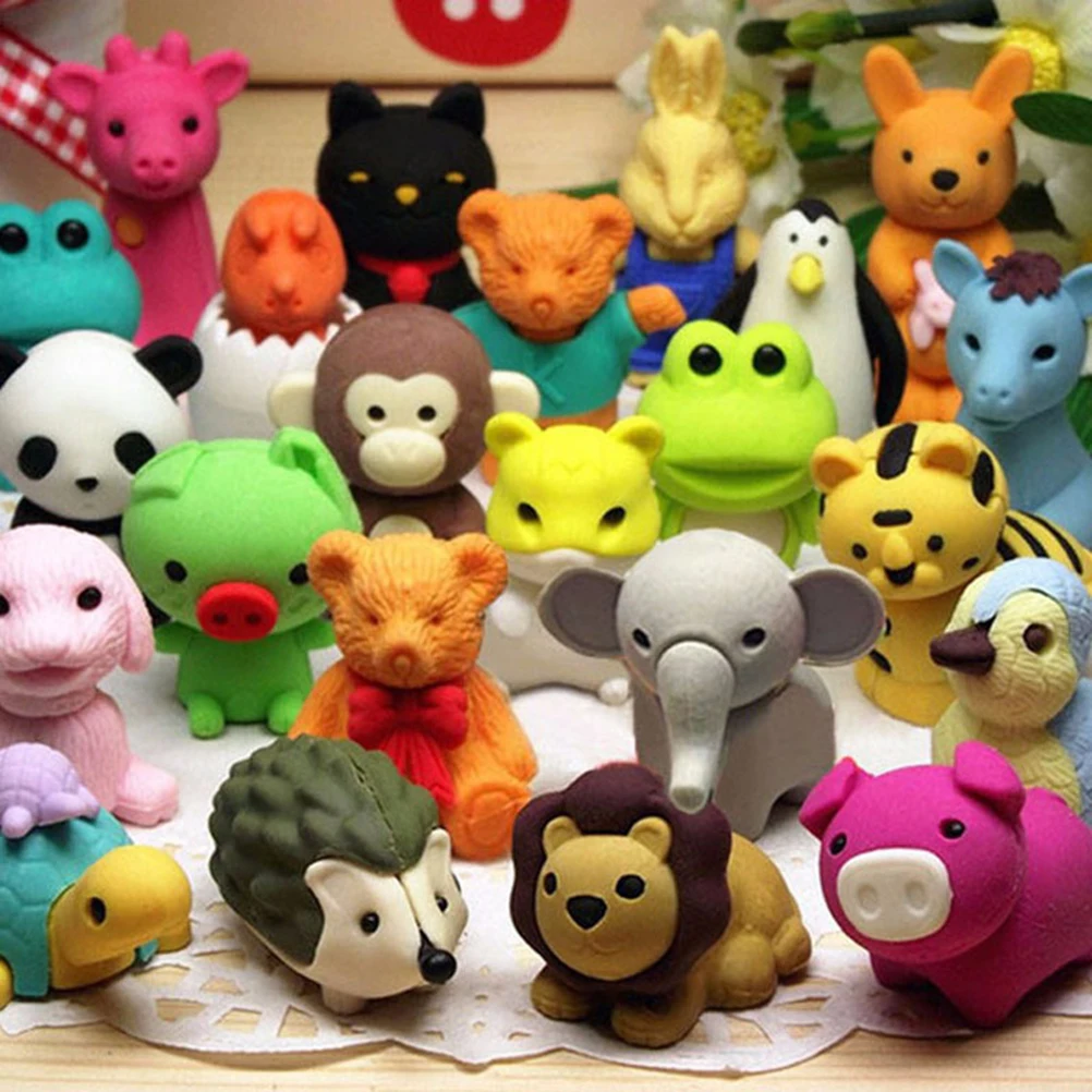 

20 Pcs Animal Eraser Zoo Collection Pencil Korean Version Artist Supply Cartoon for Kids