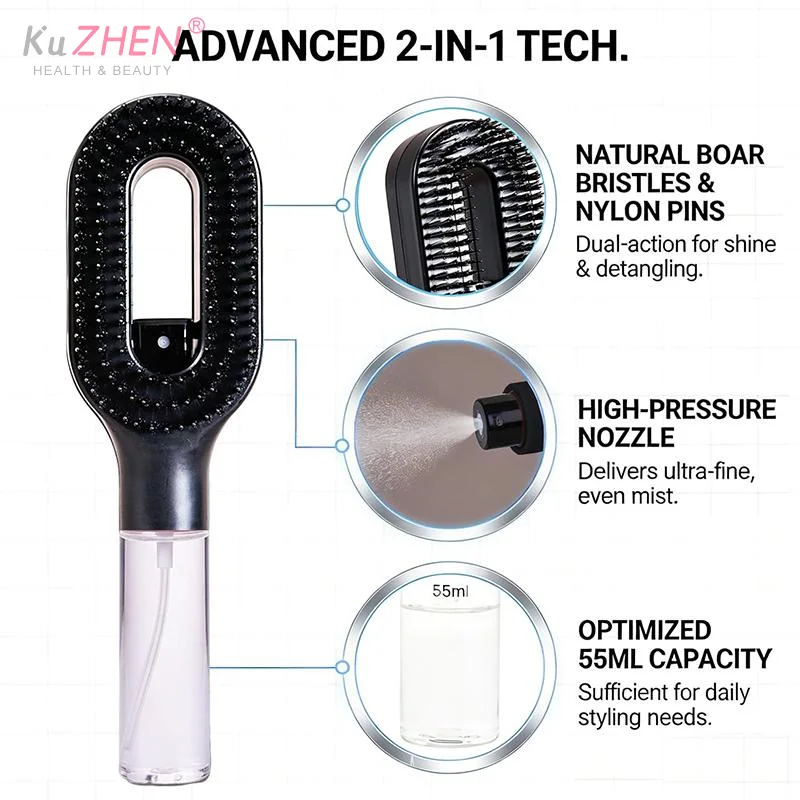 Detangling Spray Hair Brush With Soft Anti Static Bristles And Refillable Tank Perfect For Daily Hair Styling Home Travel