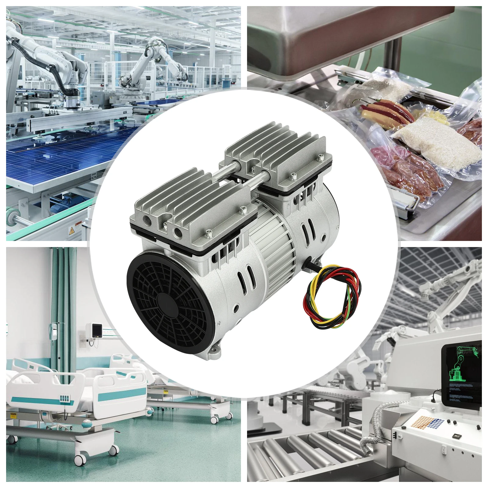 550W Oil-Free Air Compressor Pump 110V, 1700RPM Vacuum Pump, All Copper Motor for Food Processing Pharmaceutical, US Plug