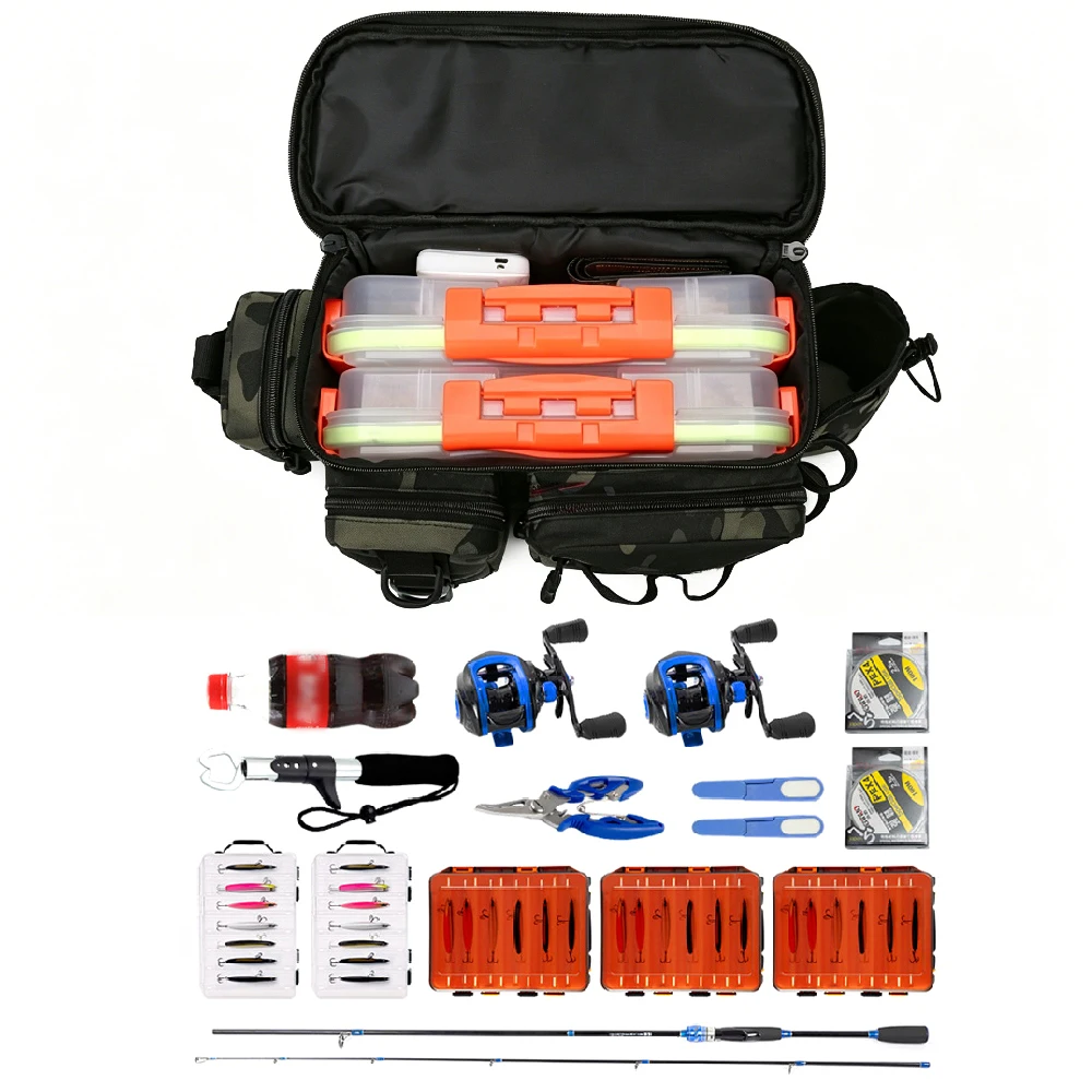 1PCS Fishing Portable Backpack Waist Bag with Rod Holder, Fly Fishing Sling Crossbody Fanny Pack for Fishing Camping Hiking