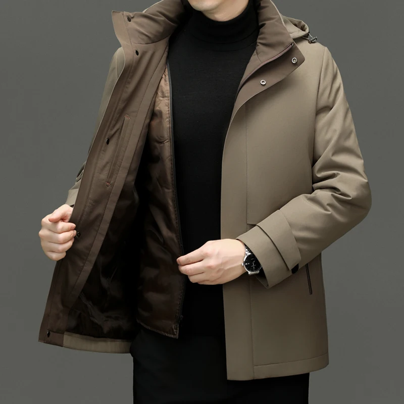 Casual 2026 Winter Men Hooded Duck Down Coats Detachable Hat & Down Inner Liner Puffer Jacket Outwear Thick Warm Windproof Parka