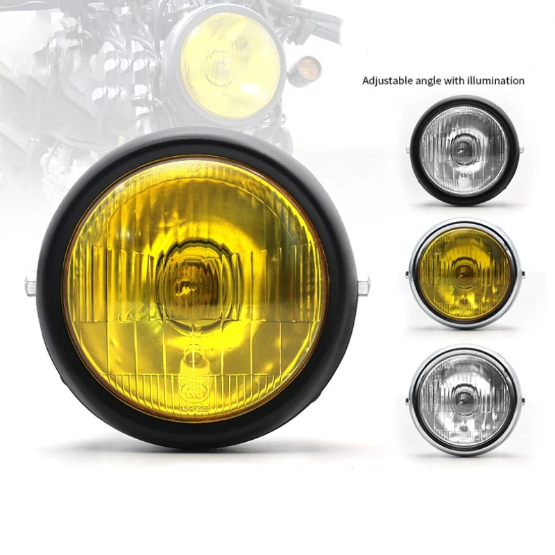 1PC 5.75-inch Retro Motorcycle Headlight 12V Universal High and Low Beam Headlight Iron Shell Round Motorcycle Headlight