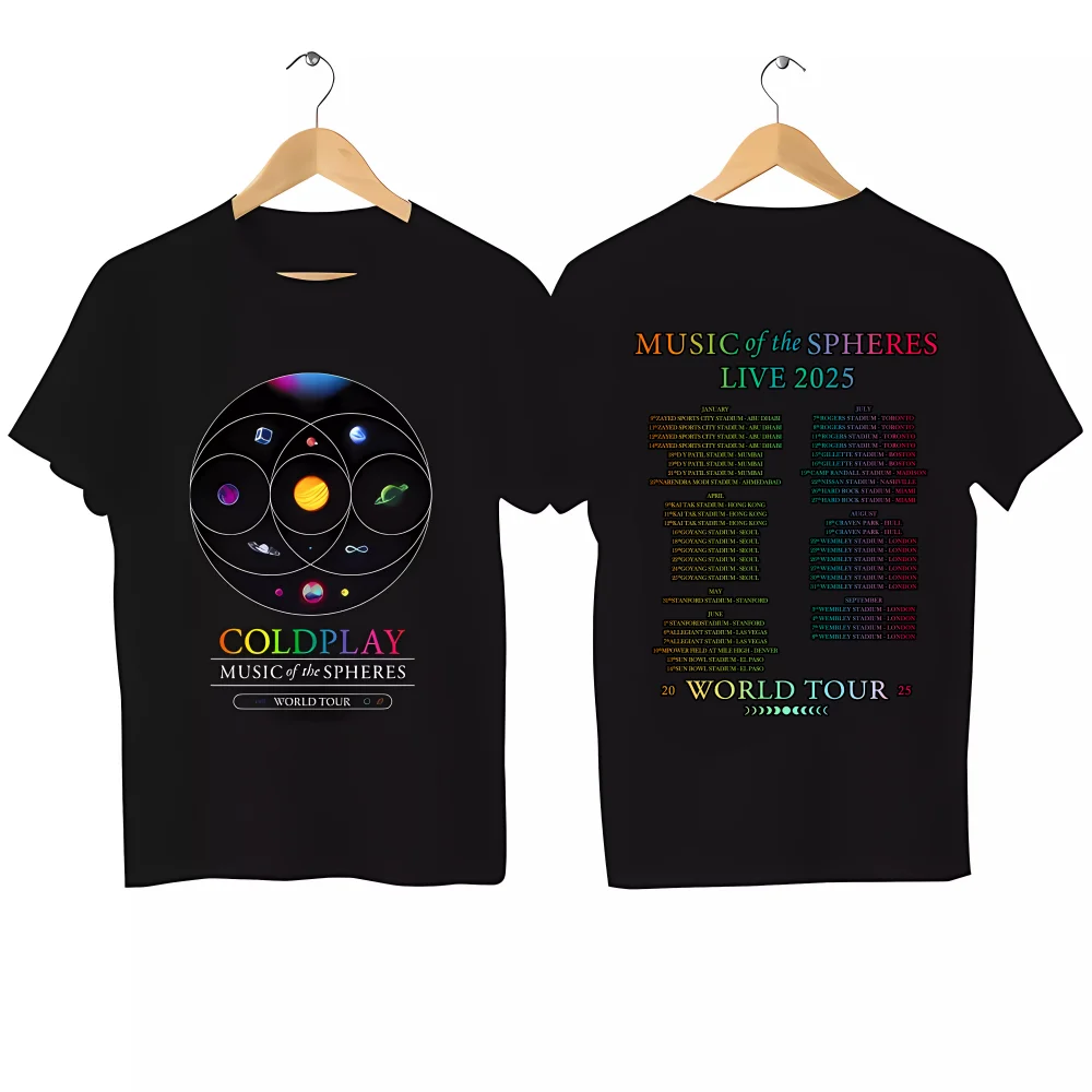 2025 Mens Coldplay World Tour Crop T-shirt Casual T Shirt Graphics Summer Short Sleeves 100% Cotton S-3XL