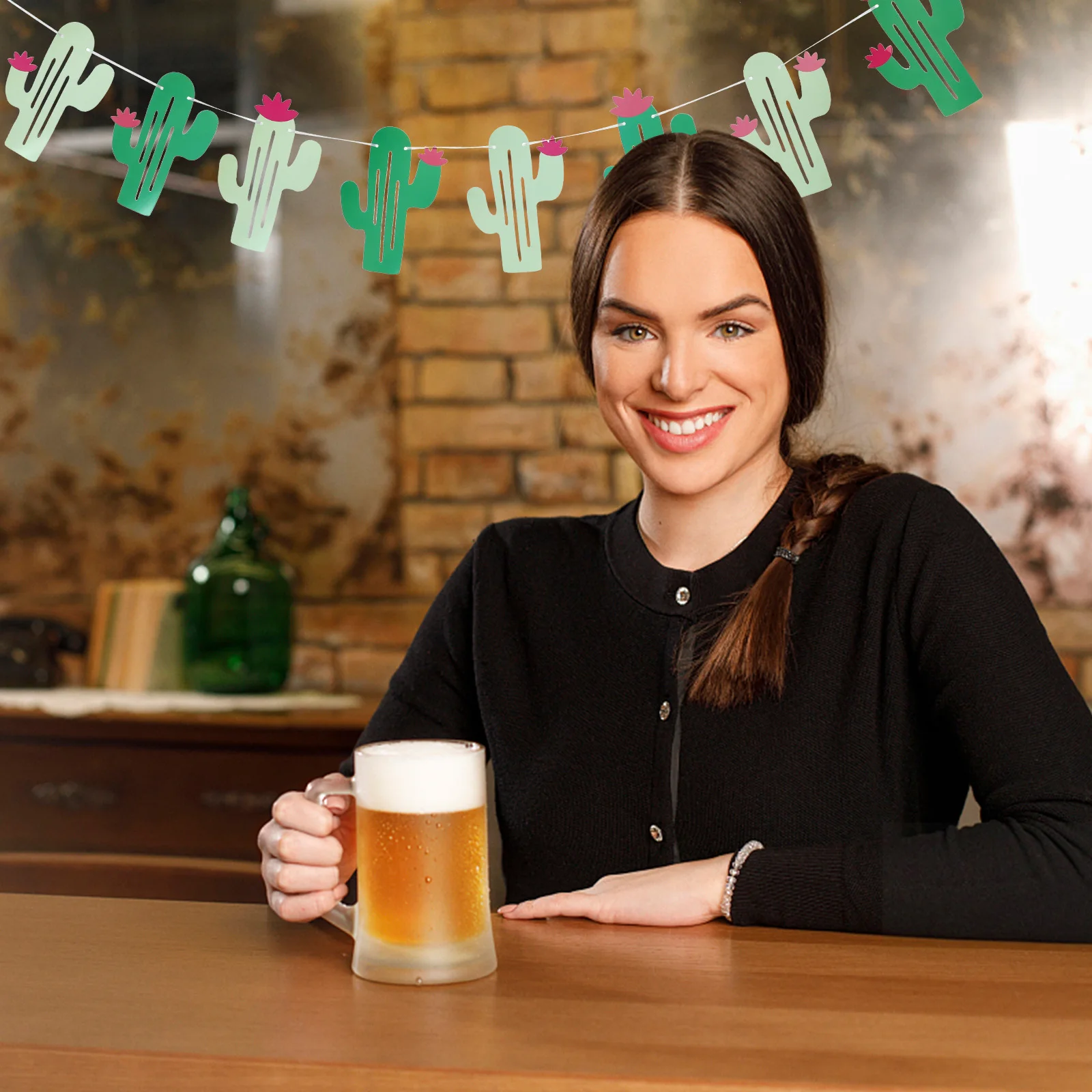 

Double Sided Cactus Latte Art Banner for Wedding Party Summer Theme Decoration Bridal Shower Event Indoor Outdoor Display