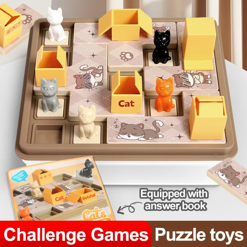 Jeu de société cache-cache. Un jeu de logique éducatif pour enfants appelé "Hide the Cat in the Express Box". Jeux parent-enfant.