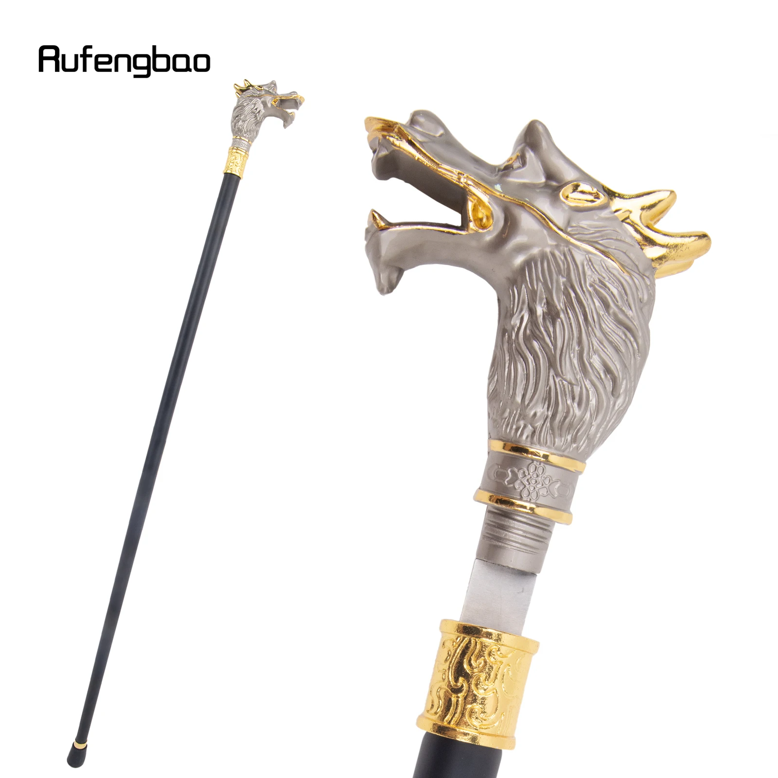 

Dull White Black Luxury Dragon Head Single Joint Walking Stick with Hidden Plate Self Defense Fashion Cane Cosplay Crosier 93cm