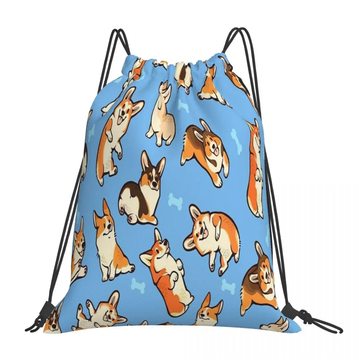 Jolly Corgis em mochilas portáteis azuis, sacos de cordao casuais, bolsa esportiva para bolso, bolsa escolar para homens e mulhe