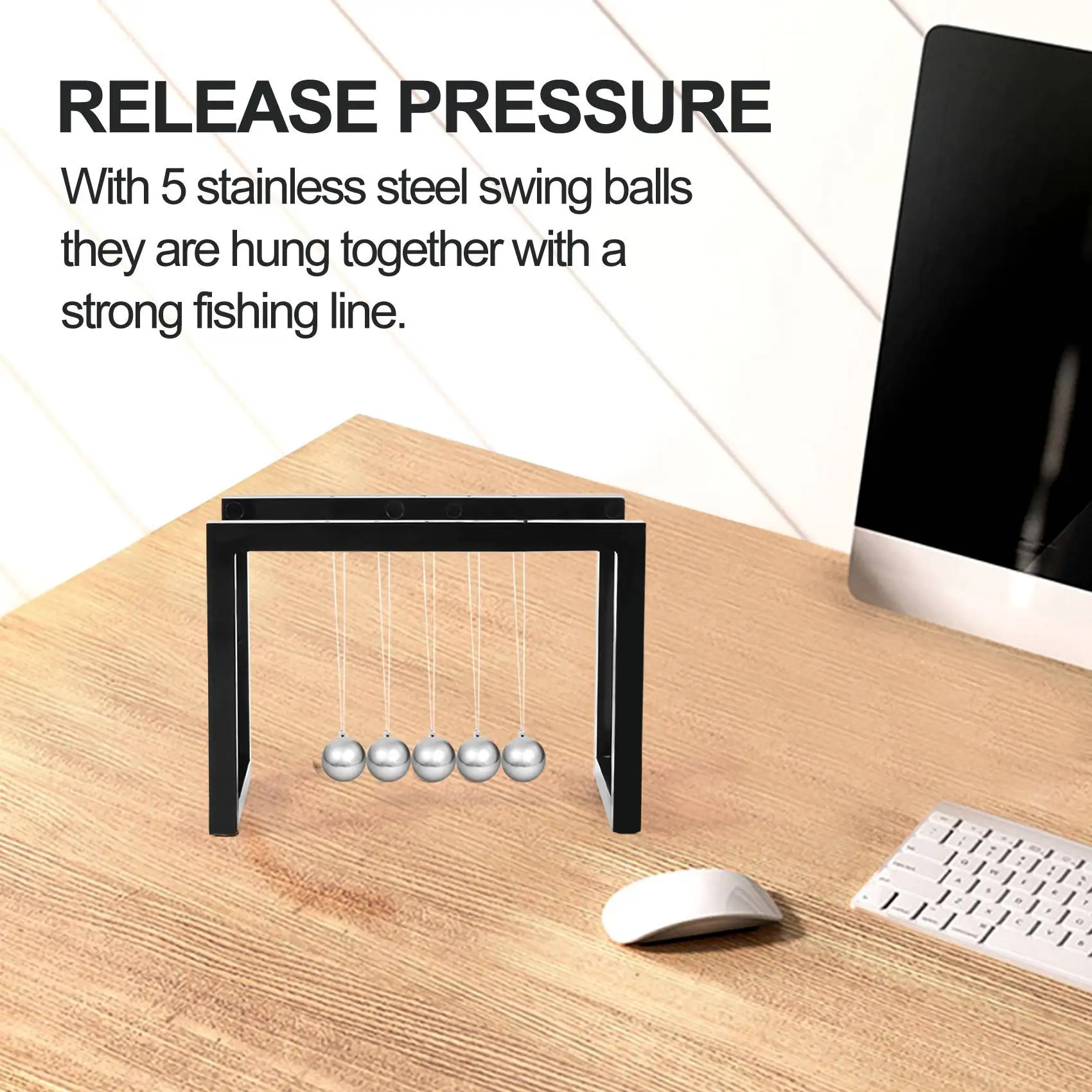 Newton Balls Cradle Balance Ball Newtons Pendulum Ornaments Home Decorations Desk Decoraction Toy Gift Black TQ