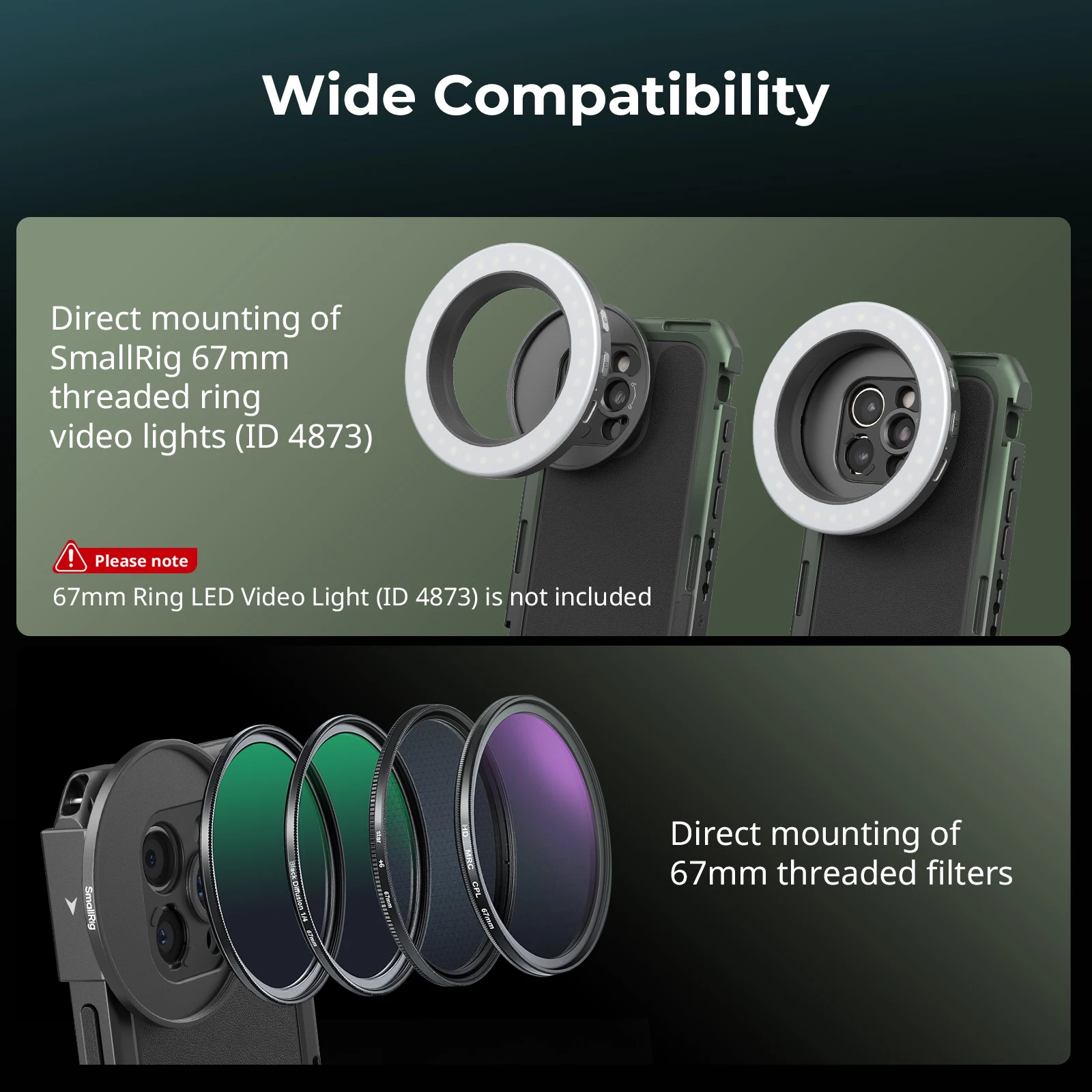 Переходник с резьбовым фильтром SmallRig (T-образное крепление) 67 мм для серии магнитных фильтров 67 мм для светодиодной видеолампы с резьбовым кольцом 67 мм-5172