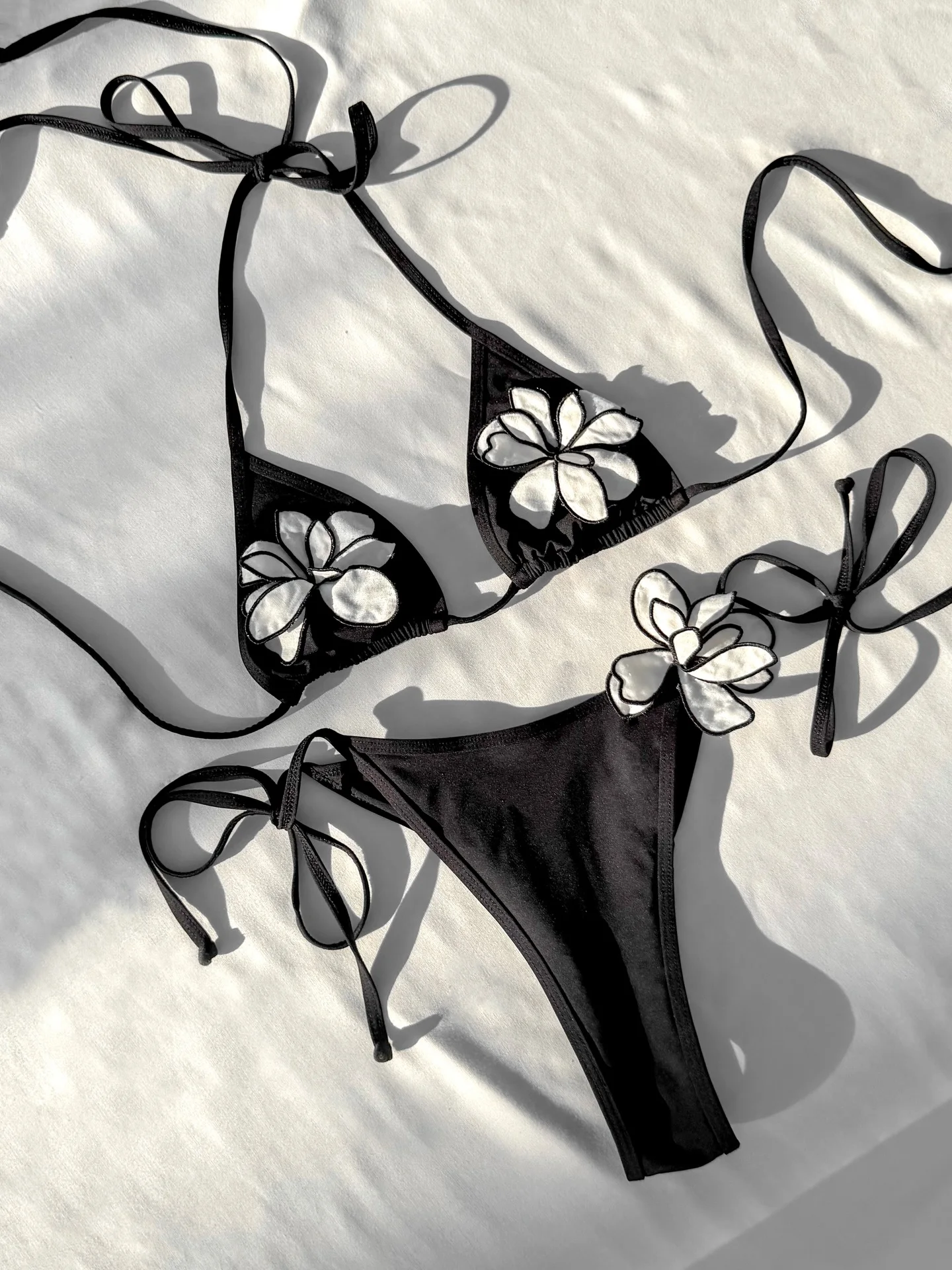 

Flower Sexy Micro Low Waist Bikini Sets Swimsuit Swimwear Women Solid Strappy Halter Beachwear Bathing Suits Brazilian biquini