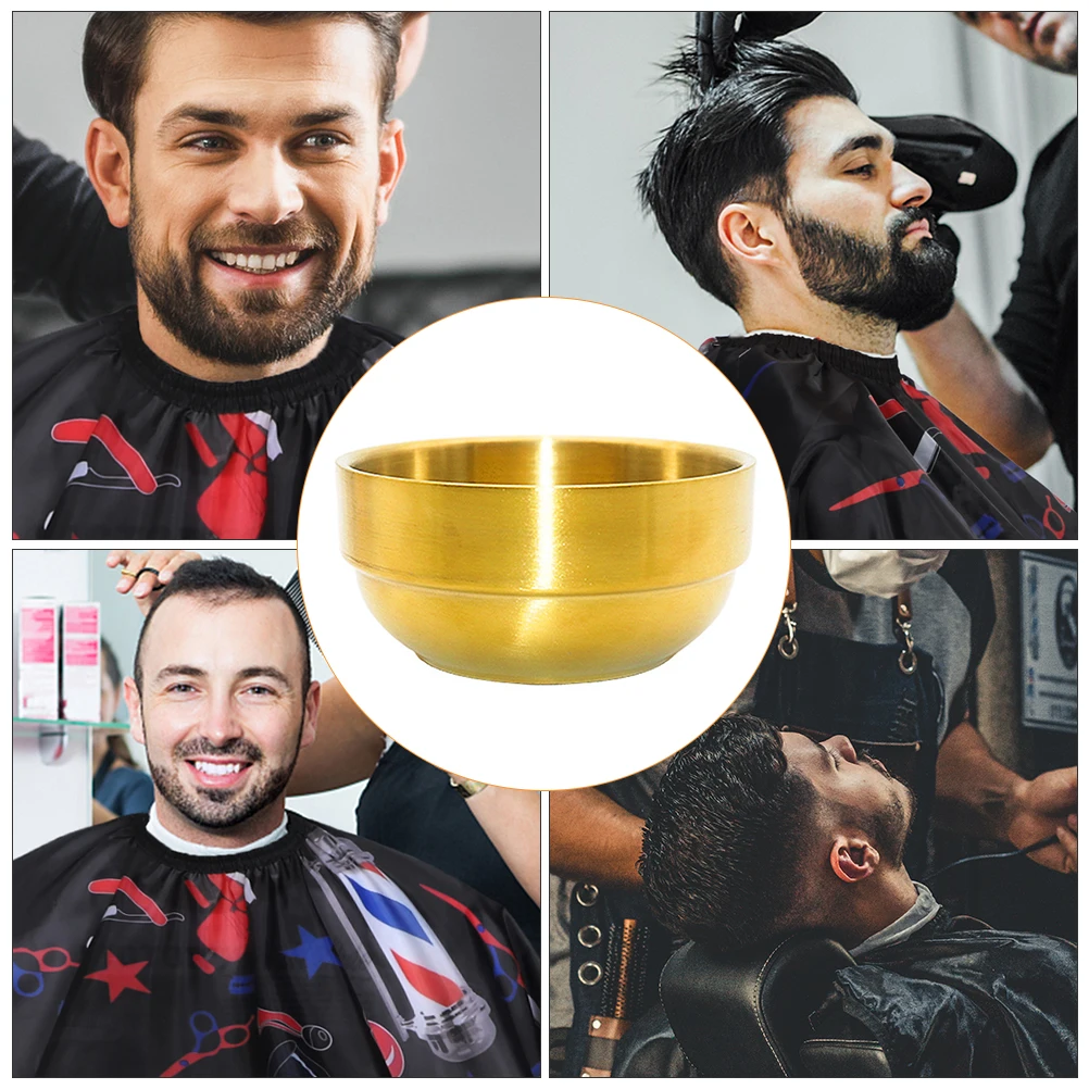 

Beard Styling Foam Brush Shaving Cup Soap Mug Bowl Metal Cream Mixing Shave Golden Man