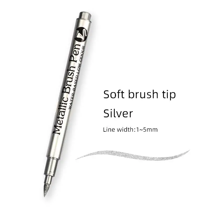 1/2/4/6Pcs Brush Metallic Marker Pens Gold Silver Permanent Art Markers For Glass Ceramics Resin Crafts Scrapbooking Painting