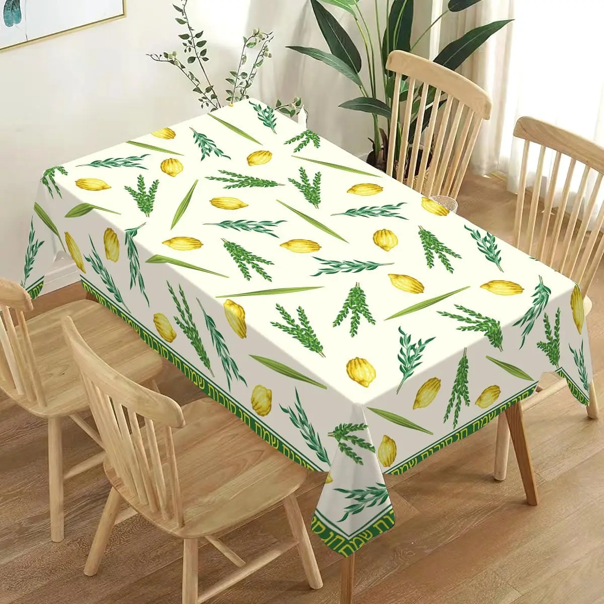 Happy Sukkot Waterproof Tablecloth Jewish Party Decor Washable Sukkot Polyester Table Cloths Holiday Kitchen Dining Table Decor