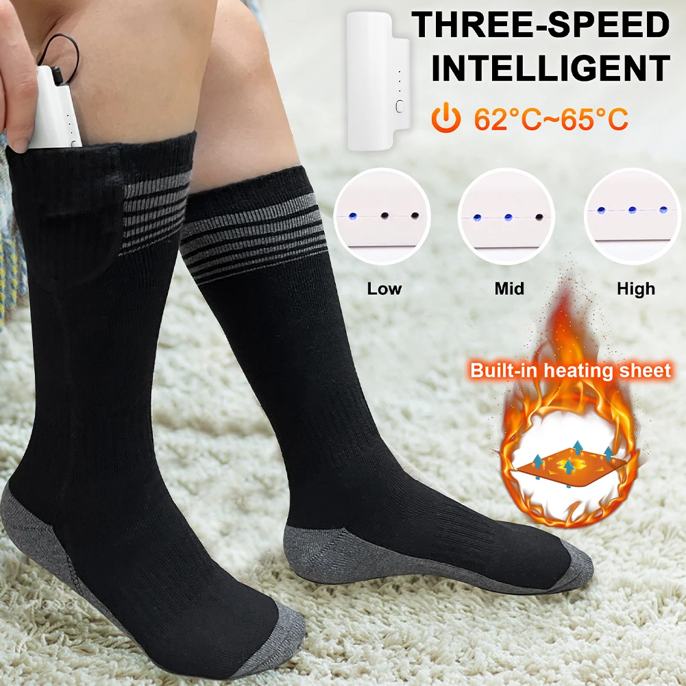 Skiing Heated Socks Rechargeable Thermal Insulated Socks Breathable Soft Winter Socks For Camping Fishing Cycling