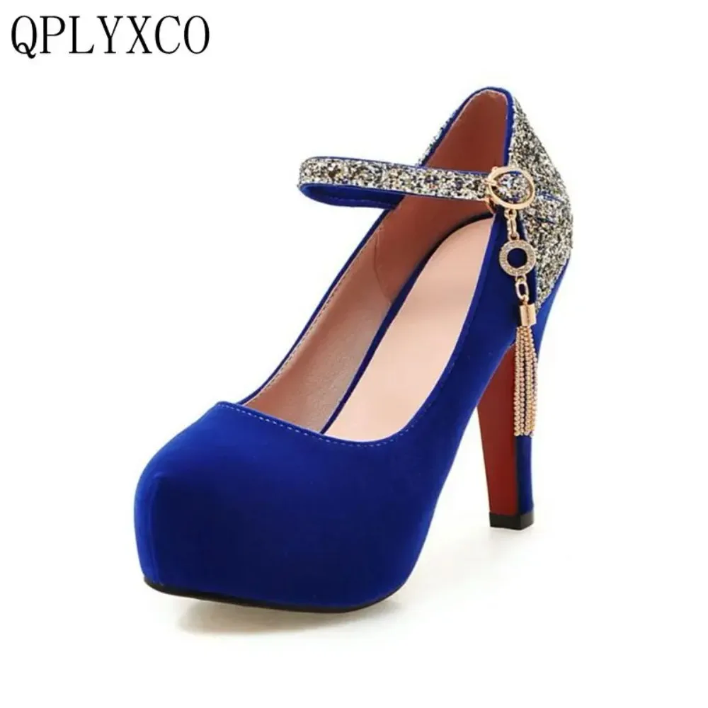 QPLYXCO New Big Size 32-43 Women High Heels11cm Shoes Ladies Fashion Pumps Round Toe Party Dance Wedding Platform Shoes A07