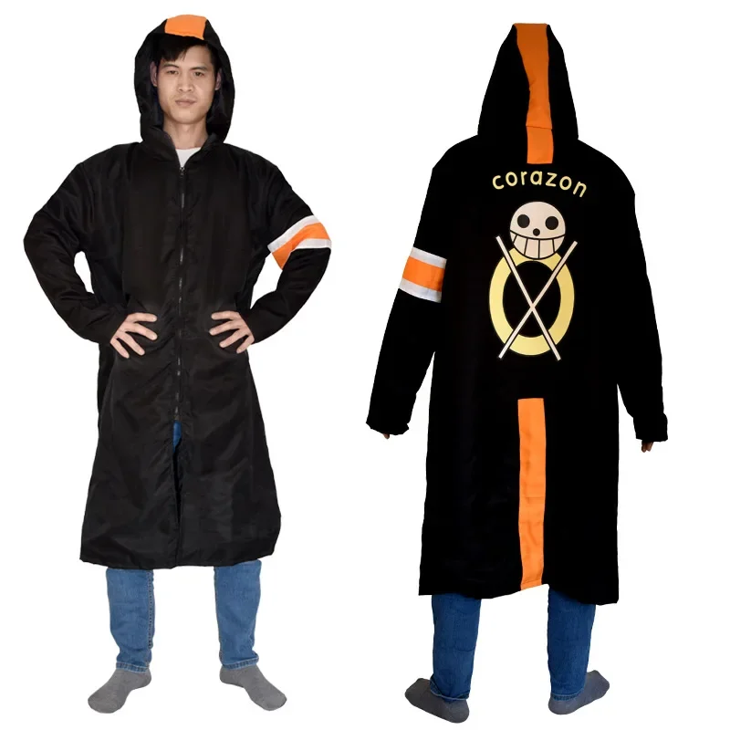 

Adult Cosplay Costume Trafalgar Law Cloak Men Adult Black Overcoat Japanese Anime Long Sleeve With Hat Cool Style
