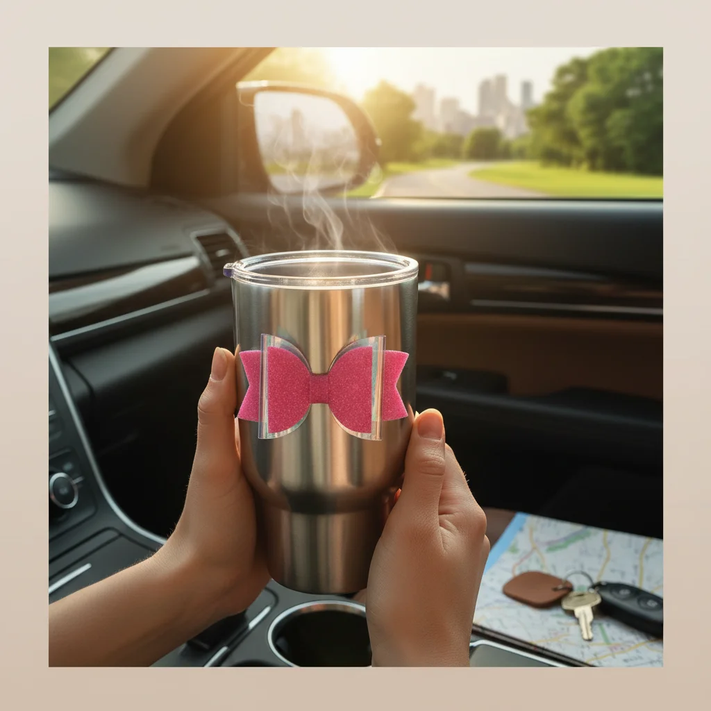 

Stainless Steel Travel Mug With Bowknot Decoration For Car Use Double Layer Insulated Cup Suitable For Milk Tea Coffee