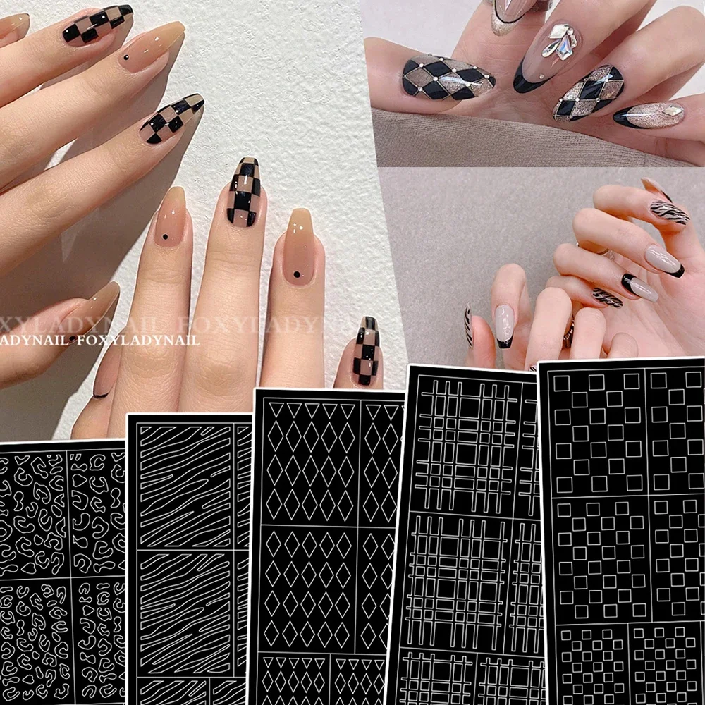 Nail Art Airbrush Hollow Template Stickers French Leopard Zebra Checkered Pattern Spray Paint Inkjet Nail Decals Auxiliary Tools