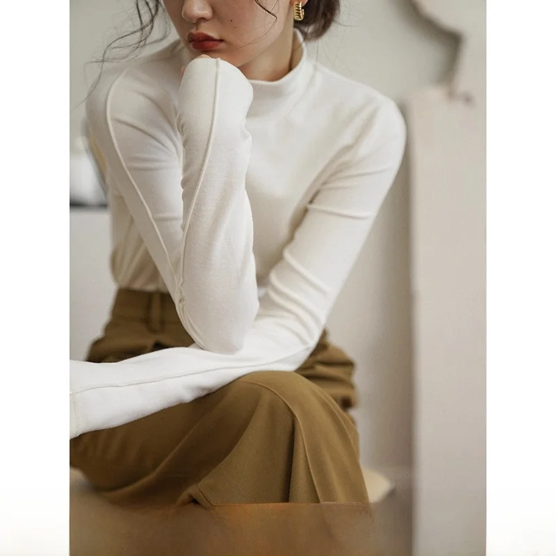 

Warmth De Loose Long Sve f Женская футболка с высоким воротником Внутренняя одежда Топ Весна Мода Повседневный прямой крой