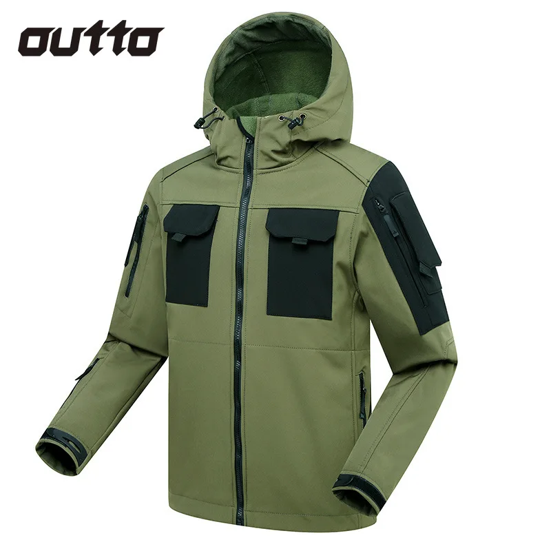 

Autumn Thickened Warm Charge Jacket Men Multi-Pocket Waterproof Windproof Hooded Tactical Jacket Hiking Climbing Hunting Coat