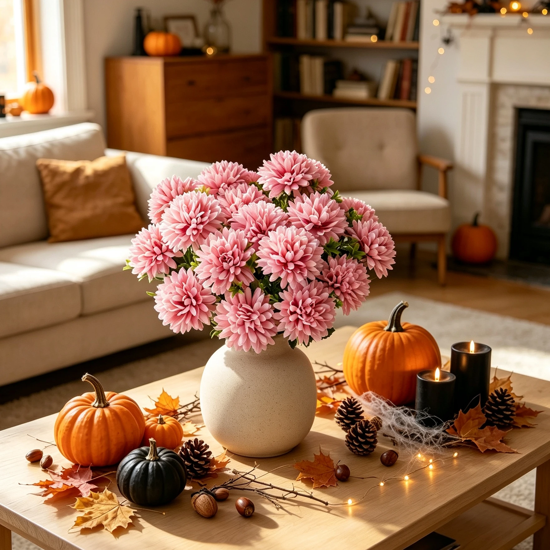 3 Stück Künstliche Blumen Kugel-Chrysanthemen für Zuhause, Tisch, Hochzeit, Brautsträuße, Herbstdekoration, Garten, Hof, DIY-Geschenke – Detail 2