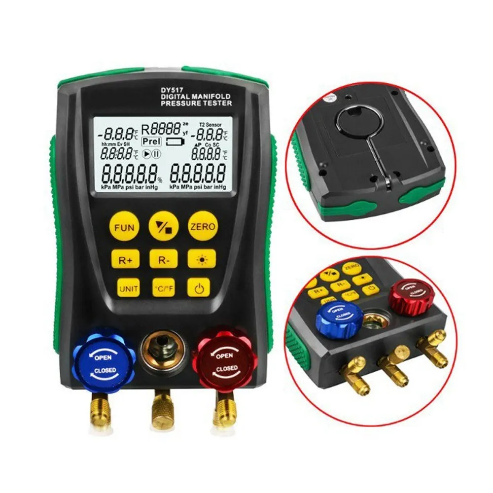 DY517 Pressure Gauge Digital Vacuum Pressure Manifold Tester Meter HVAC Temperature Tester Digital Manifold Gauge