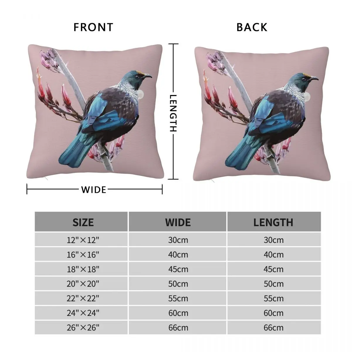 New Zealand Tui Square Pillowcase Polyester Linen Velvet Creative Zip Decorative Throw Pillow Case Sofa Cushion Cover