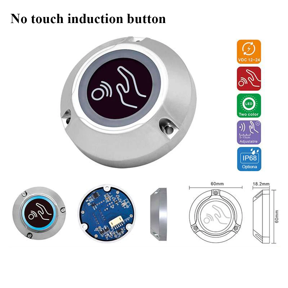 12V/24V Waterproof Contactless No Touch Sensor Exit Switch Adjustable Induction Release Exit Button Access Control With  LED