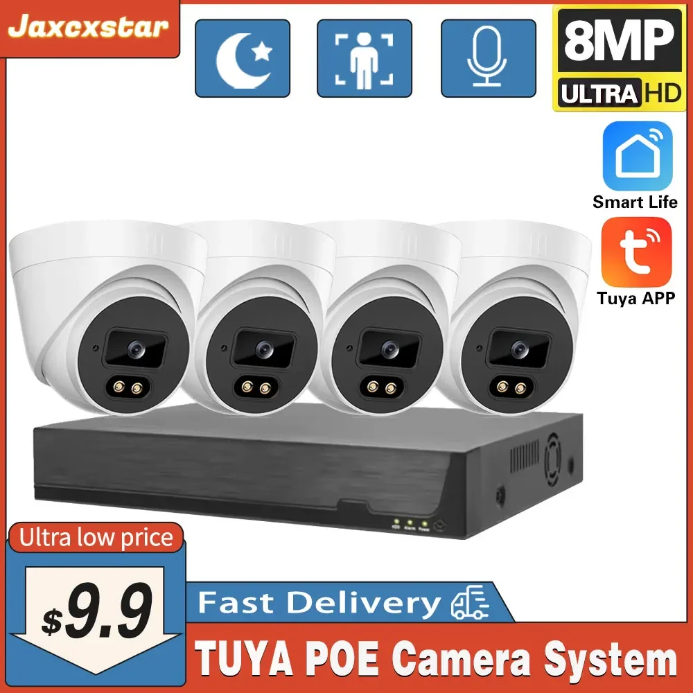 

Tuya 8MPCCTV Video Surveillance 4pcs POE IP Camera System Human Detect Smart home Audio Record Security Monitor Kit Alarm System