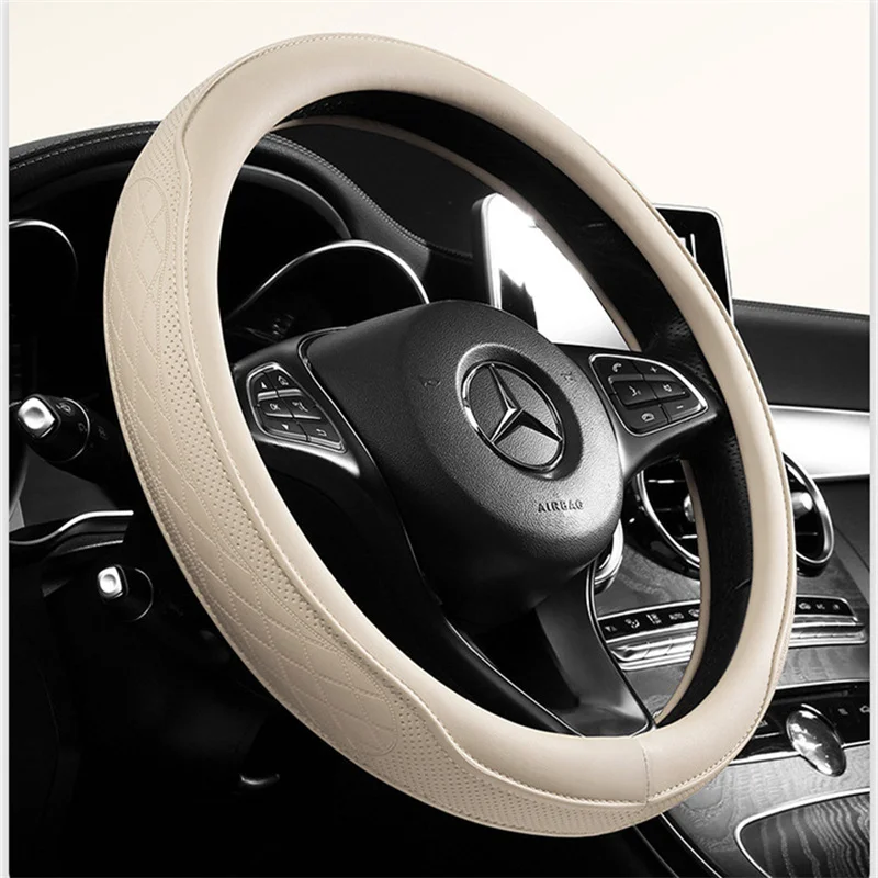 Car Steering Wheel Covers Faux Leather Steering Wheel Cover Wrap Universal 37-38cm Breathable Steering Covers Car Accessories