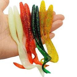 Long Tail Fishing Lure Soft Bait 5 pieces a bag 13cm 6g Screw Thread Single Sickle Tails Worm Grub Artificial Lures for bass