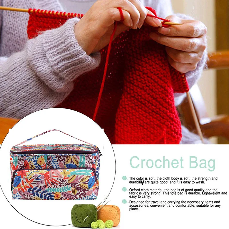 Yarn Storage Bag Sewing Crochet Kit Organizer 3 Holes Portable Oxford Knitting Bag For Unfinished Project DIY Tool Accessories