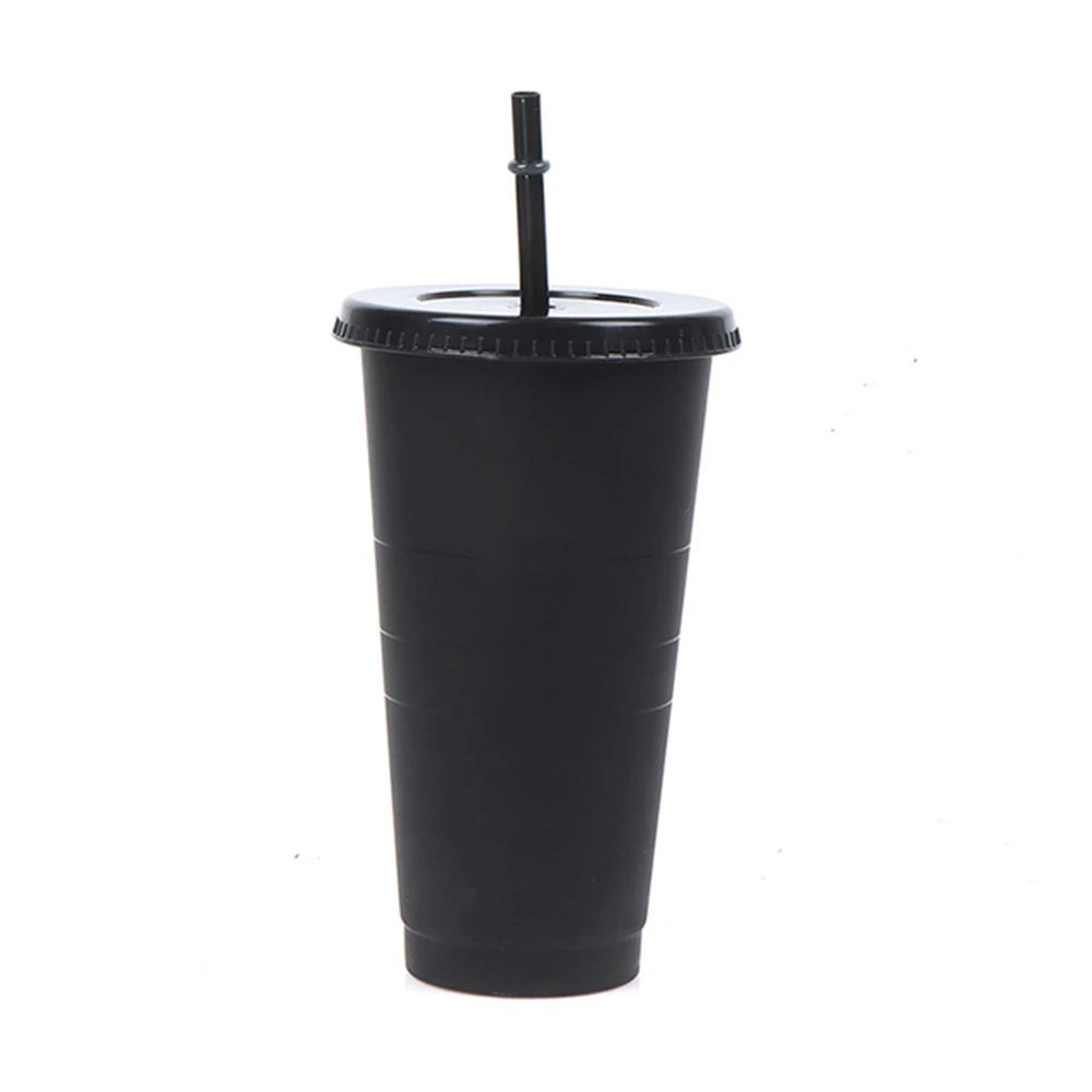 700ml Black White Straw Cup With Lid Color Change Coffee Cup Reusable Cups Plastic Tumbler Matte Finish Coffee Mug