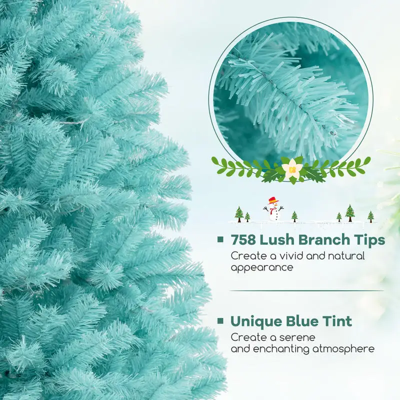 

6/7 FT Blue Artificial Christmas Tree with 280/380 Warm White LED Lights and Foldable Metal Stand-6 FT