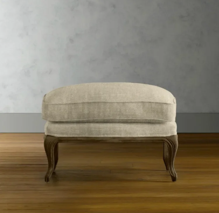 French country retro furniture solid wood sofa pedal American RH original single linen low stool bedside stool simple makeup