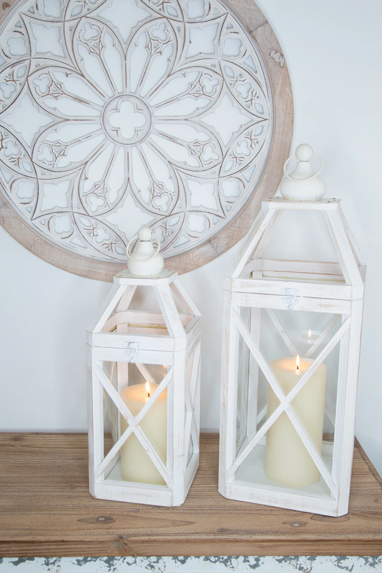 مهرجان الفانوس العتيقة إطار خشبي العتيقة الأبيض غسلها فانوس الشمعدان #4