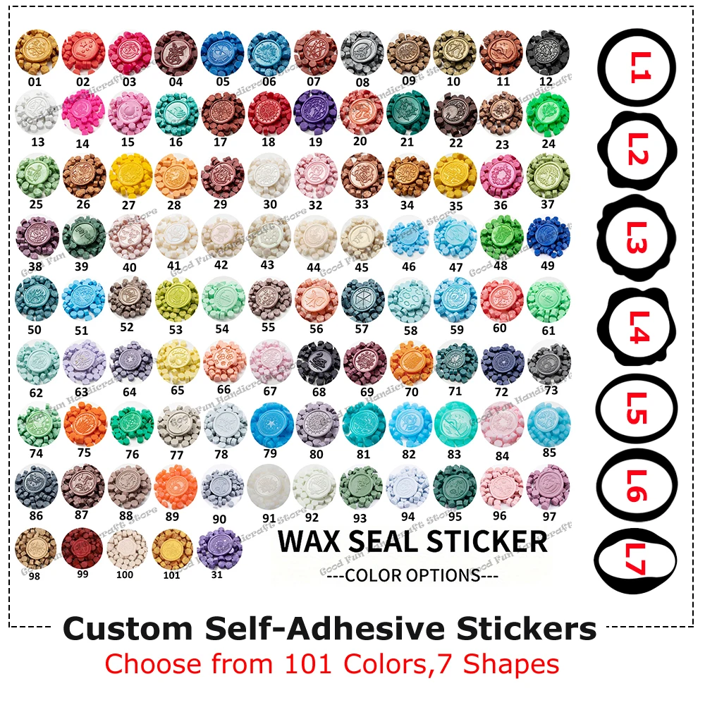 

100-190Pcs 2.5Cm Custom Logo Design Wax Seal Stickers 101 Colors 7 Shapes Self-Adhesive Stickers for Diy Envelope Card Decor