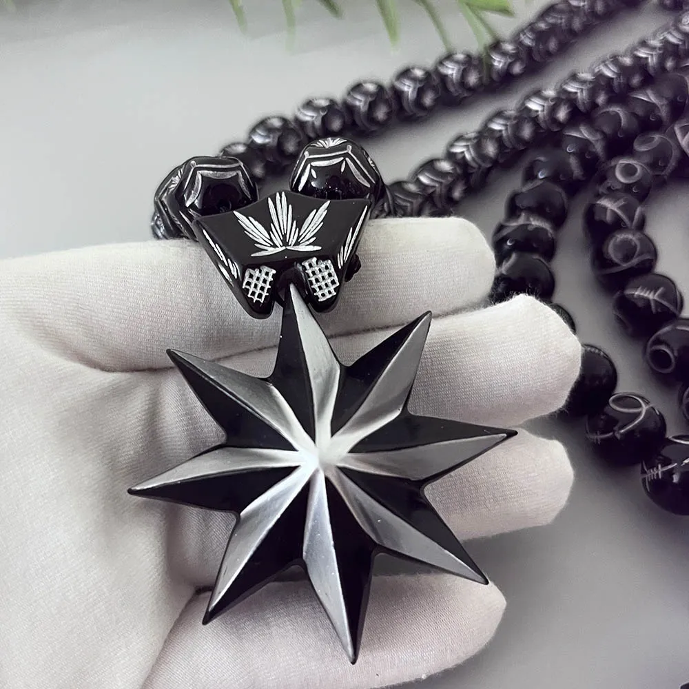 GS70 Octagonal Star Resin Paintings Black Silvery Decoration Exquisite Bead Decorate 3D Three-Dimensional Two-Color Car Pendants