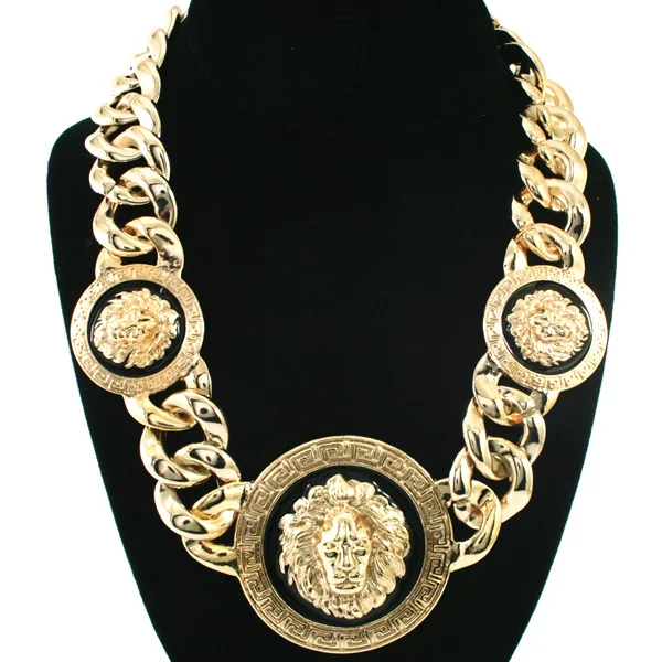 

Fashionable and High Quality Alloy Oil Drop Lion Head Gold Necklace with Collar Sweater Chain