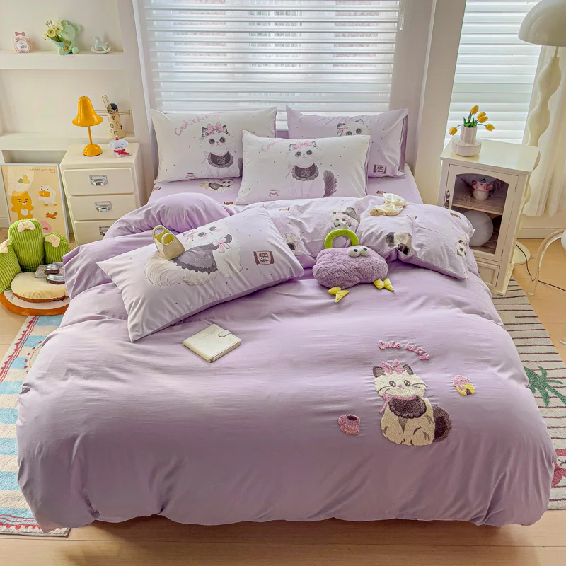 Pink Cat Duvet Cover Set - 3D Cartoon Bedding With 1 Duvet Cover & 2 Pillowcases