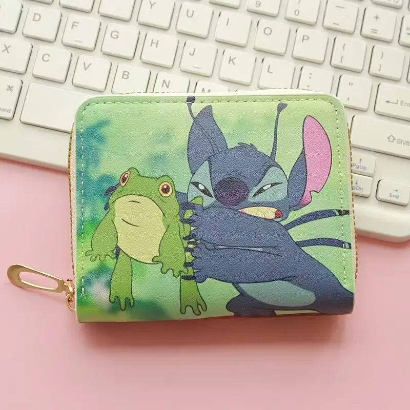 Borsa portaoggetti da viaggio Miniso Stitch, borsa per carte, borsa per documenti, portafoglio Zero, cerniera corta, mini portafoglio Cartoon Zero