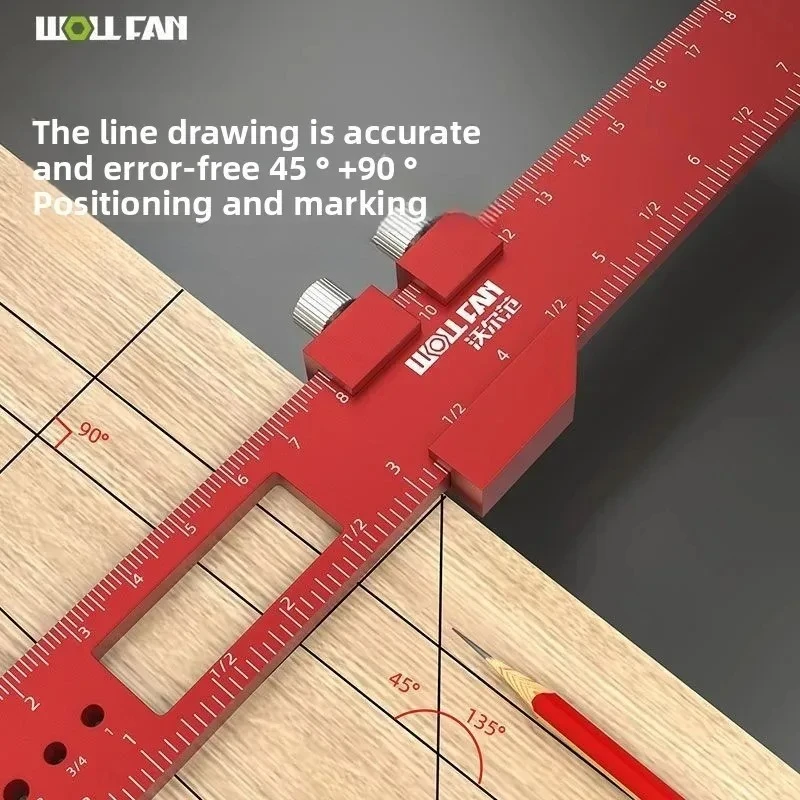 Precision Pocket Ruler T-Type Scribing Ruler Carpenty Square T Track Ruler Inch and Metric Measuring Marking  W/ Slide Stop