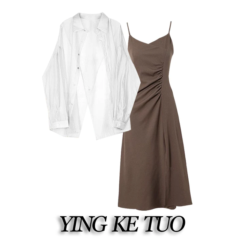 Spring 2025 New Arrival irt Sun Protection Waist-Cinching Asymmetrical Dr Faionable Maturi Sle Two-Piece Set